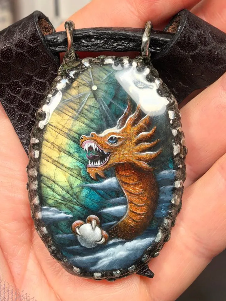 Gold dragon necklace Laquer miniature labradorite necklace Gift Wrapping
