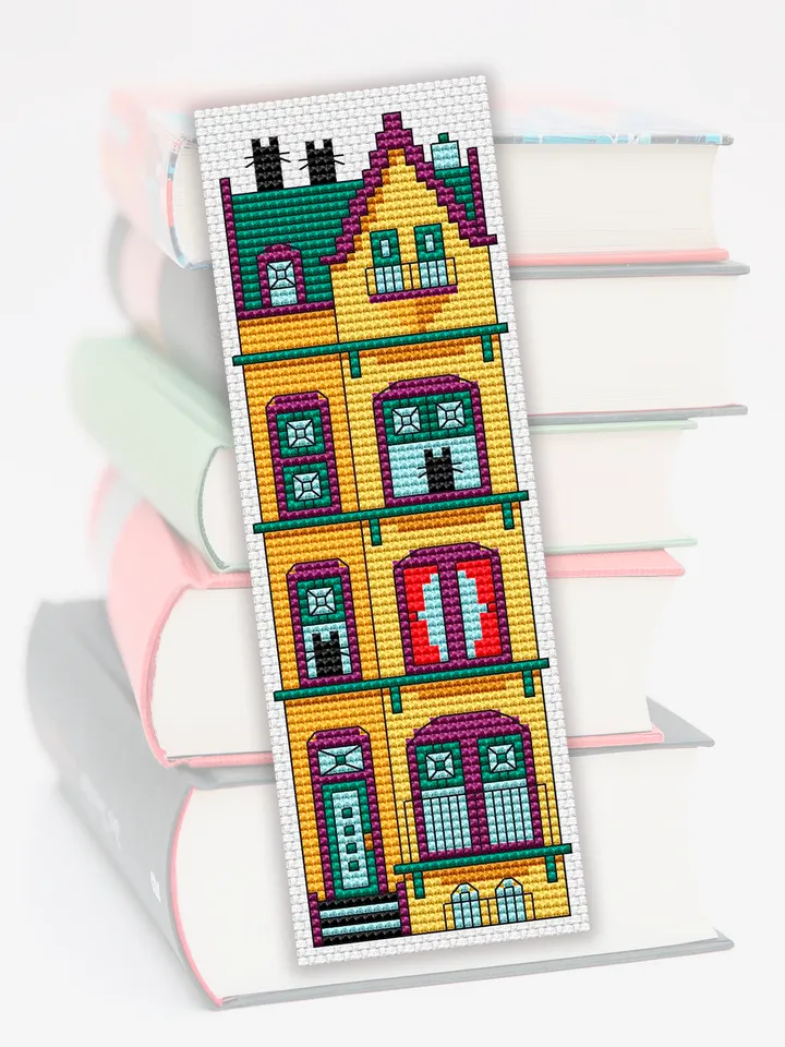 Cross stitch bookmark pattern Cat House