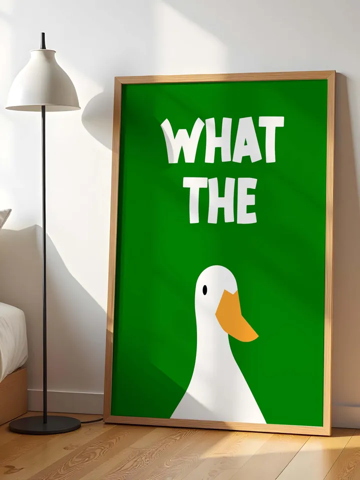 What the Duck Poster Funny Bathroom Wall Art Printable Duck Quote Digital Humor Sign Quirky Toilet Decor Instant Download Digital dark green