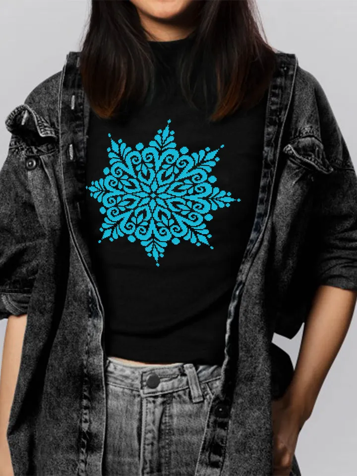 Mandala cross stitch pattern download PDF Easy mandala ornament embroidery PDF Monochrome cross stitch chart Snowflake beginner stitch #M103