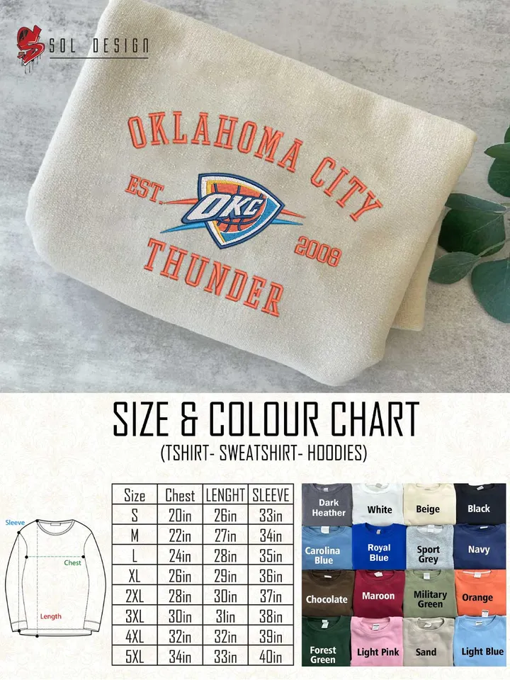 Oklahoma City Thunder Est 2008 Embroidered Sweatshirt, NBA Team Embroidered Sweater, NBA Oklahoma City Thunder Shirt, Basketball Embroidered Hoodie, Unisex Crewneck, NBA Basketball Fan Gift Tee