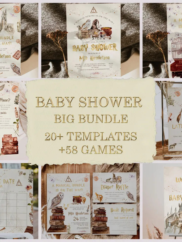 Wizard Baby Shower Bundle; Magic School Baby Shower Invitation Bundle; wh1
