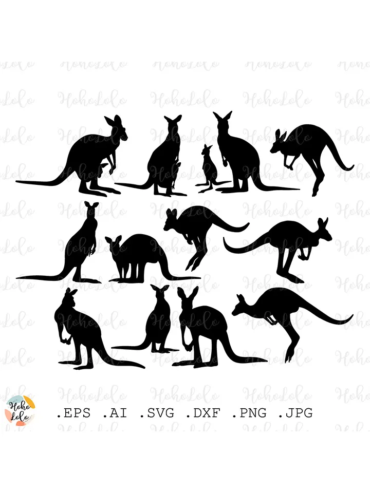 Kangaroo Svg, Kangaroo Cricut, Kangaroo Cutting files, Kangaroo Silhouette, Kangaroo Stencil Template Dxf, Kangaroo Clipart Png
