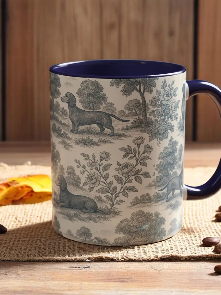 Dachshund French Toile de Jouy Mug, Blue Toile Coffee Cup for Doxie Mom, Sausage Dog Lover Gifts, Dog Tea Drinkware, Gift For Dog Lovers