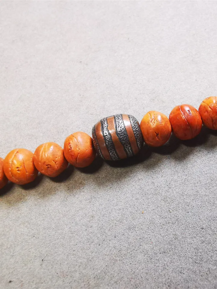Gandhanra Handmade Tibetan Mala Spacer Beads,Cold Iron Stripe Dzi Marker Beads for Prayer Beads Necklace Accessories,0.43" × 0.5"