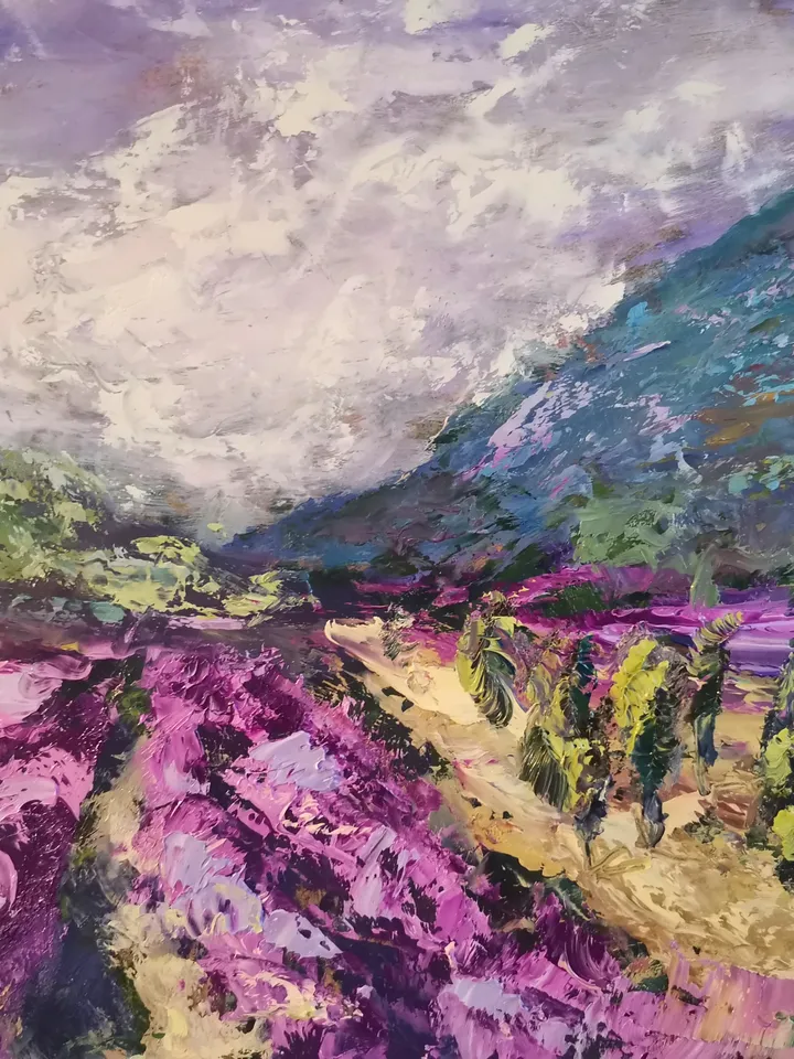 Provence Lavender Field Mountains Painting Original Oil Art Artist Svinar Oksana
