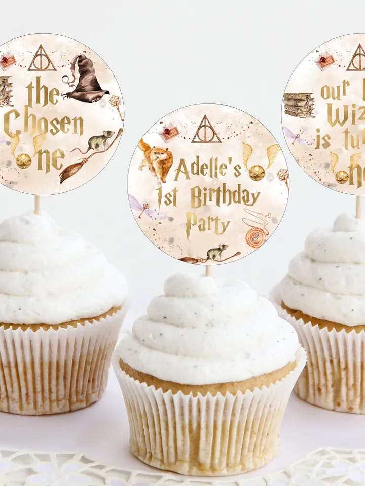 Editable Cupcake Topper Label Birthday Party; Magic School 1st Birthday; Printable Cupcake Topper Label; Magical Party Decoration; W7