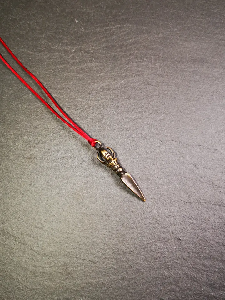 Gandhanra Handmade Tibetan Amulet Necklace,Kila(Dorje Phurba) , Trantic Buddhism Ritual Implement Pendant,Made of Brass,1.96&quot;
