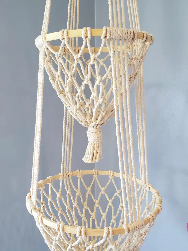 2 Tier Fruit Hammock Macrame Hanging Fruit Basket Kitchen Storage Solution Kitchen Organization Macrame Produce Net Strong Fruit Holder