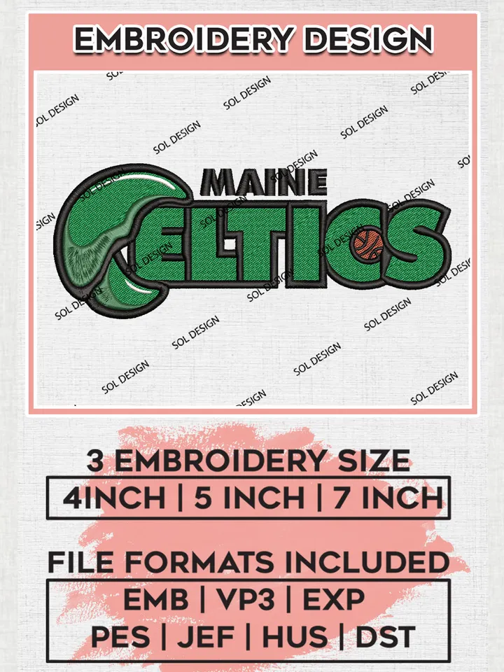 NBA Maine Celtics Team Wordmark Logo Embroidery Designs, NBA G League Team Embroidery Files, Basketball Machine Embroidery Designs, NBA Maine Celtics Team Logo, Sport Machine Embroidery Design, Digital Download