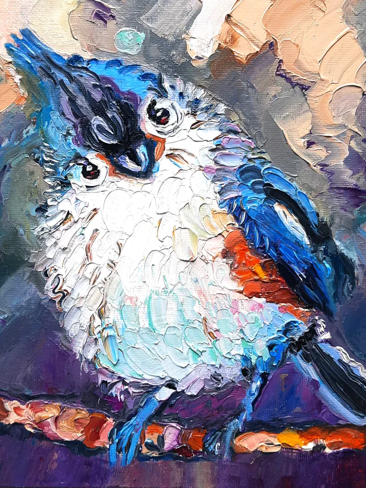 Bird Gray Original Oil Art Impasto Oil painting 8*8icn