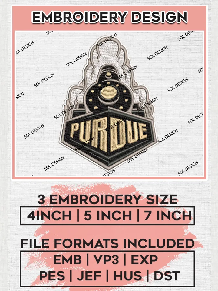 NCAA Purdue College Football Team Logo Embroidery Design Files, NCAA Purdue Boilermakers Machine Embroidery, NCAA Teams, 3 sizes, NCAA Machine embroidery designs, Digital Download