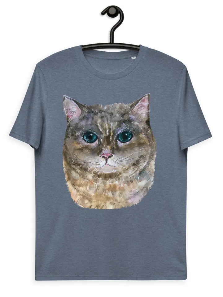 Cat t shirt,Grey cat Unisex organic cotton designer t-shirt made with my original watercolor painting,funny animals wearable gifts for her.