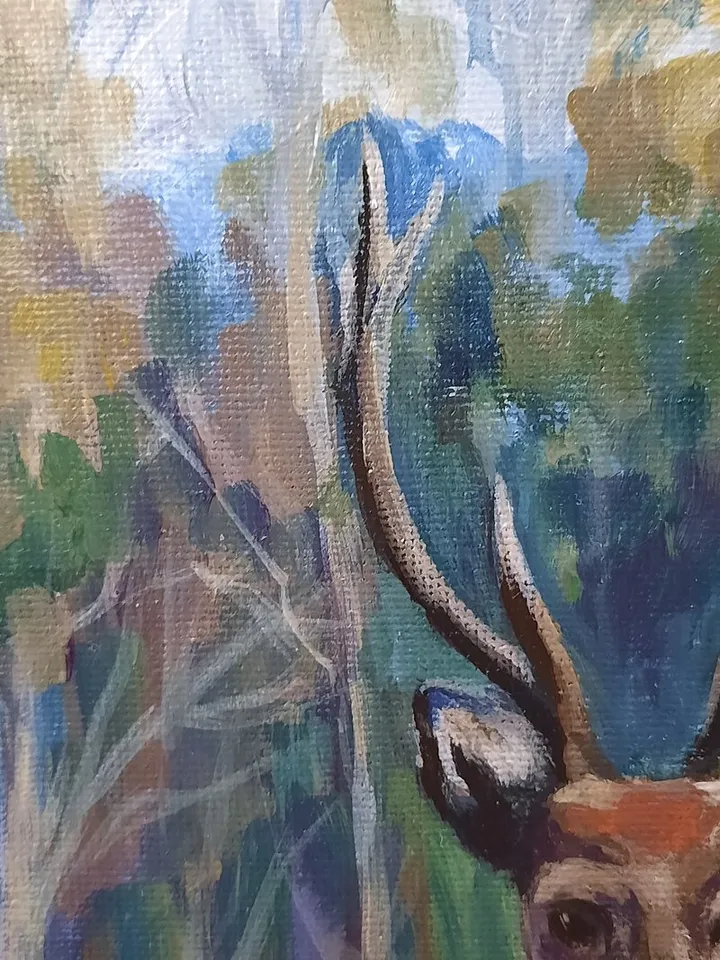 Deer painting Original acrylic painting Wild animal painting Forest landscape