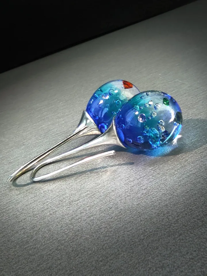 Earrings "Magic water", glass, silver
