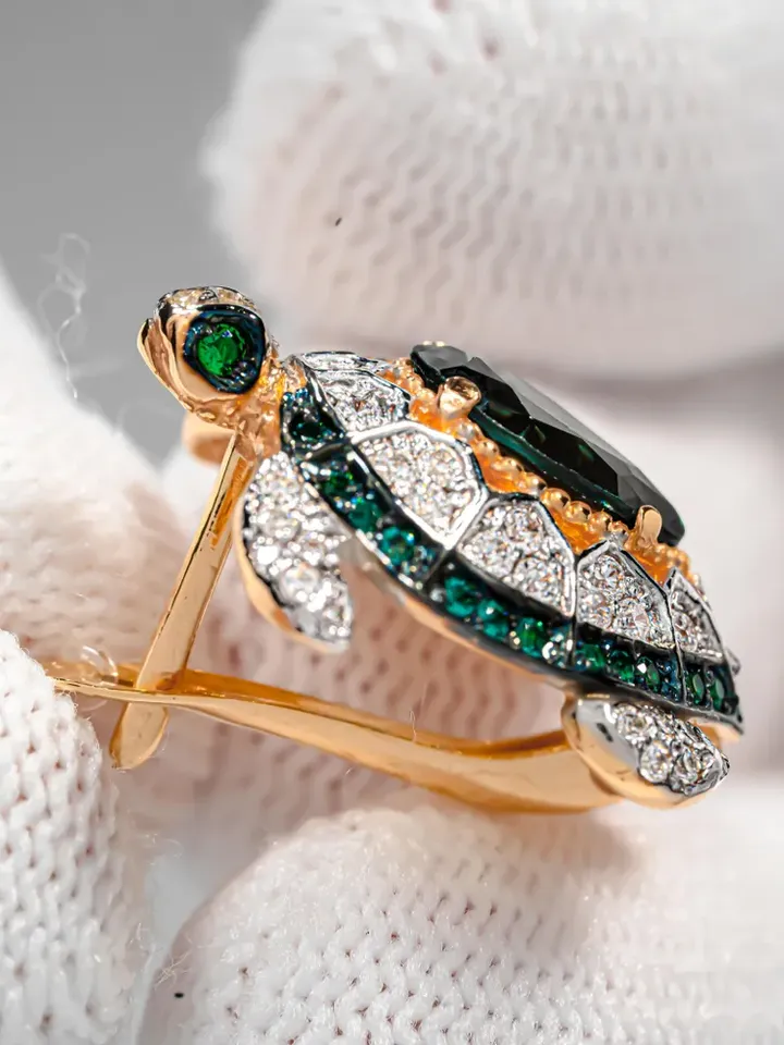 Earrings Silver gold plated 925 assay value with tourmaline and cubic zirconia