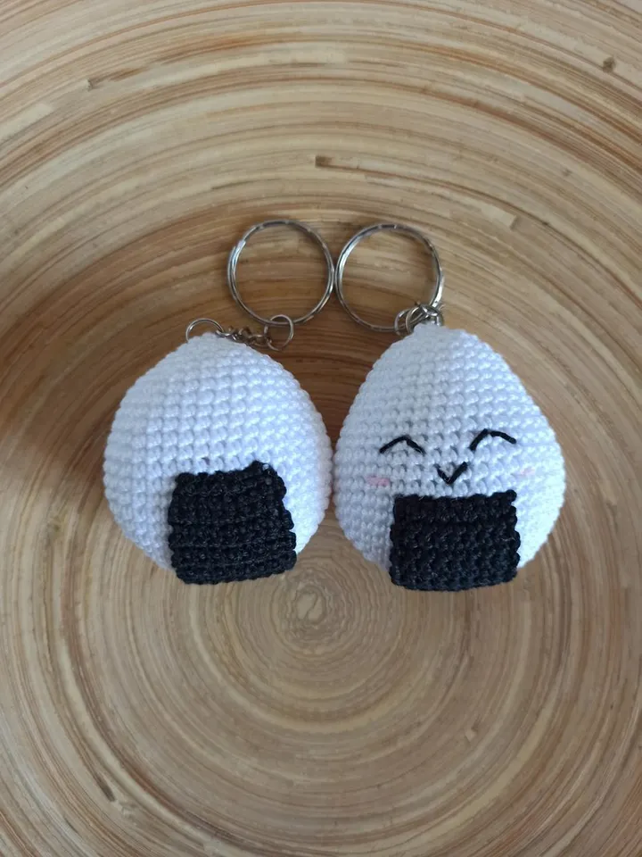 Crochet keychain rice ball, amigurumi toy, cute bag charm,mini toys,