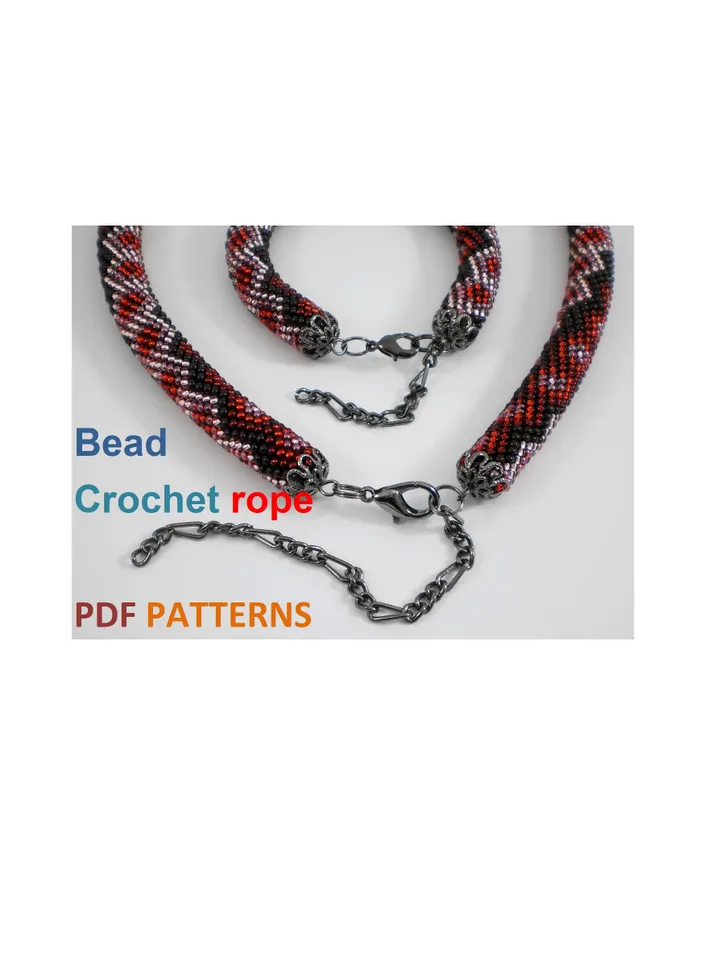 Bead crochet rope patterns «Rendezvous» necklace and bracelet, DIY, Instant Download, PDF fail