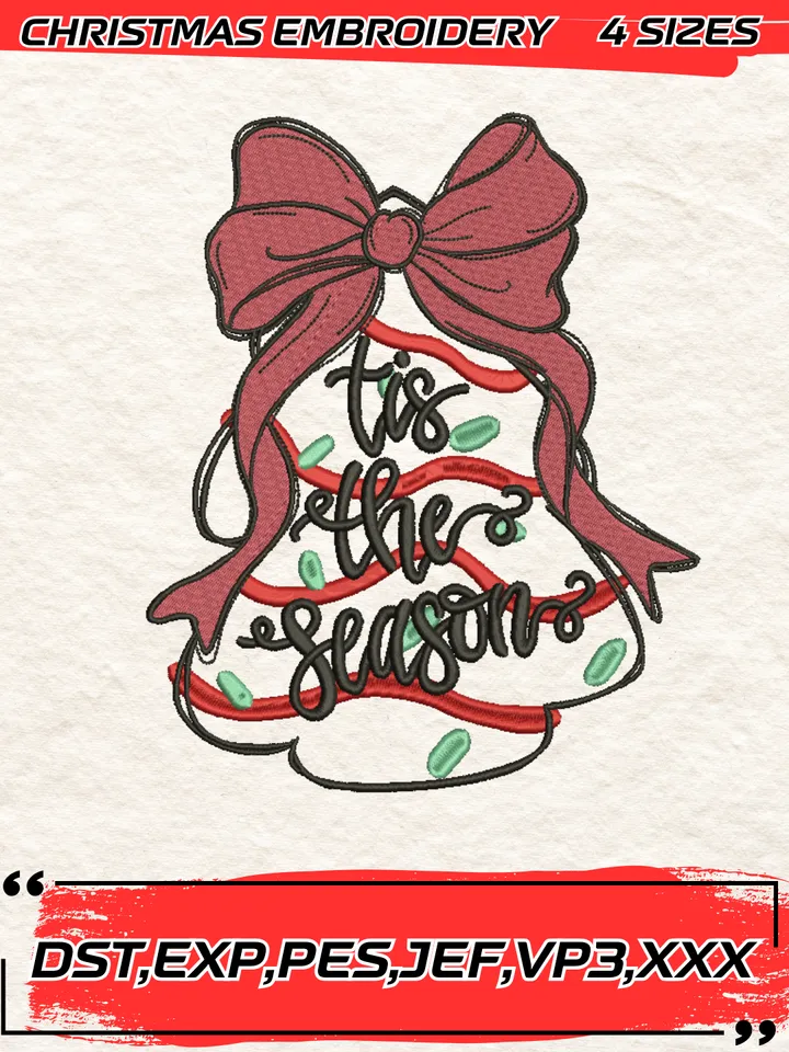 Tis The Season Embroidery Design File Embroidery Design,Christmas Embroidery Design,4 Sizes, Digital Download