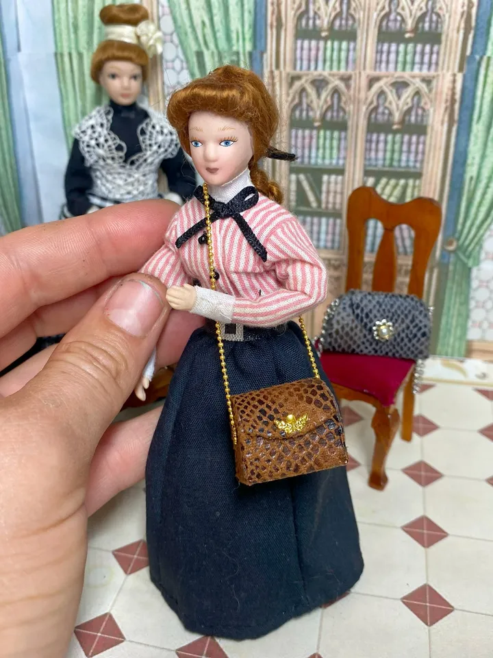 Doll bag. Imitation. 1:12. Doll accessories. Leather bag for a doll.