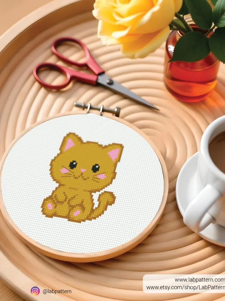 Mini cute Kitty Cross stitch pattern, contemporary animal, Small Cat, beginner counted, modern chart, gift DIY, embroidery, instant PDF