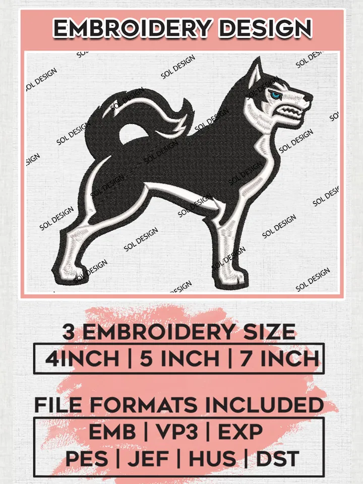 Northeastern Huskies Team Mascot Logo Embroidery Design Files, NCAA Northeastern Huskies Machine Embroidery, NCAA Teams, Game Day, 3 sizes, NCAA Machine embroidery designs, Digital Download