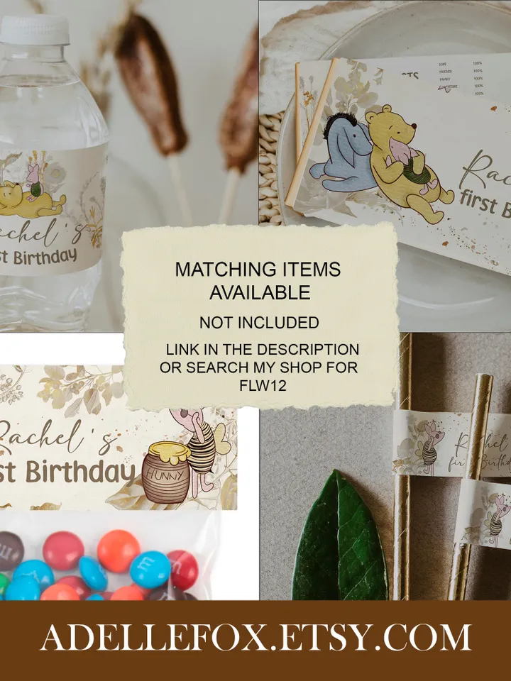Gable Box Winnie the Pooh; Winnie the Pooh 1st Birthday; Printable Gable Box Label; Winnie the Pooh Party Decoration; flw12