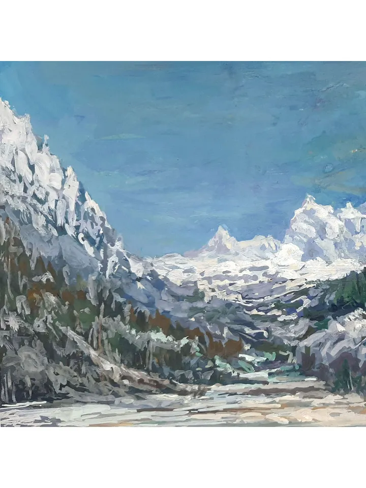 Emerald Lake Painting 10x14" ORIGINAL Mountain Landscape Artwork Impressionism Art Signed by artist Marina Chuchko