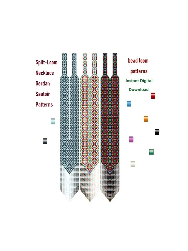 Bead loom «Bunch of flowers» Sautoir-Gerdan-Split-Loom Necklace patterns