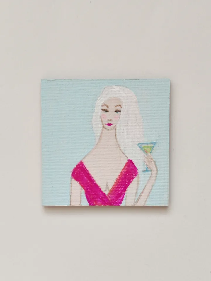 Minimalism painting Girl with cocktail Miniature magnet