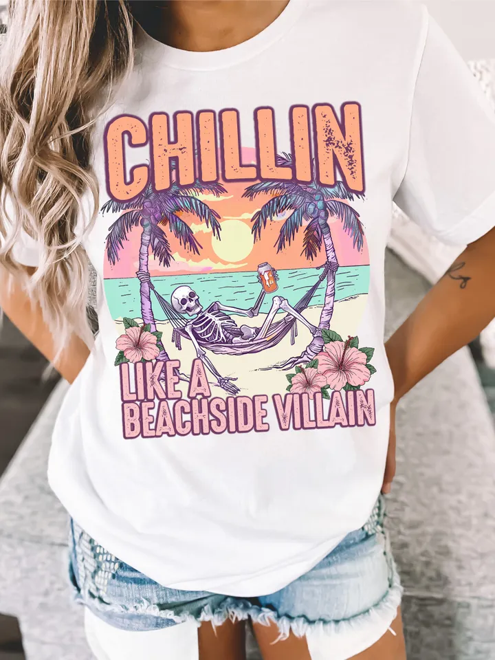 Chillin' Like a Beachside Villain PNG, Retro Beach png print file, Funny Summer print files for sublimation, summer digital png file, Retro