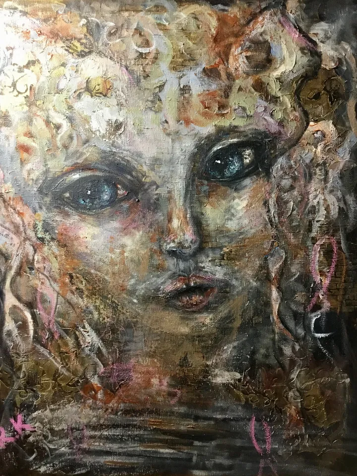 Fantasy woman-cat original acrylic mix media painting on canvas,one of a kind.