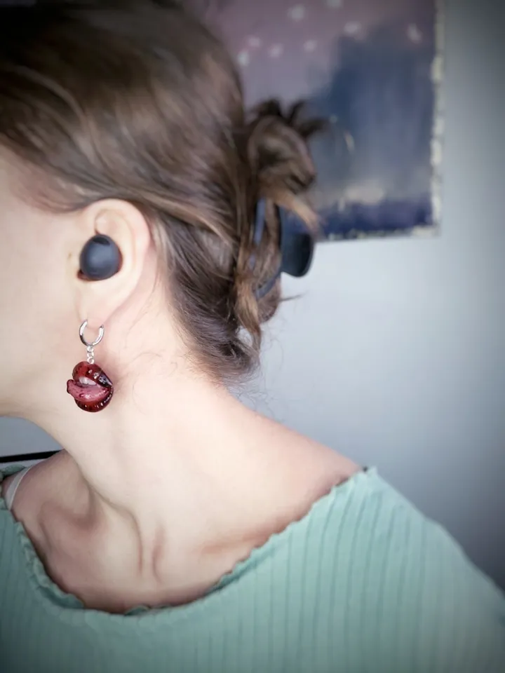 Only to be custom made (orders being taken for the middle of February 2025, message me on Instagram if you'd like to order) Gore bloody Vampire Lips earrings, stainless steel