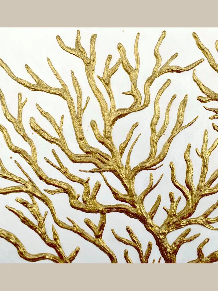 Gold Tree Abstract Painting Gold and White Wall Art on canvas Shiny Textured Artwork Modern wall decor