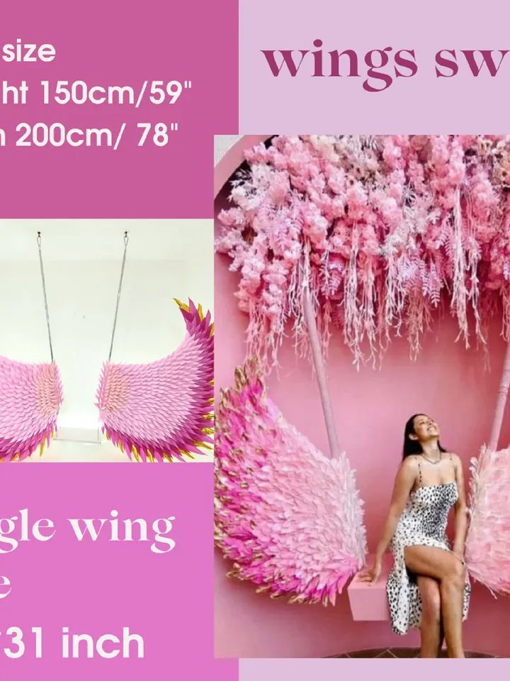 Barbie Swing Wings Set Pink Angel Wings Hanging Props Wedding Backdrop Party Decoration Pink background outdoor wedding