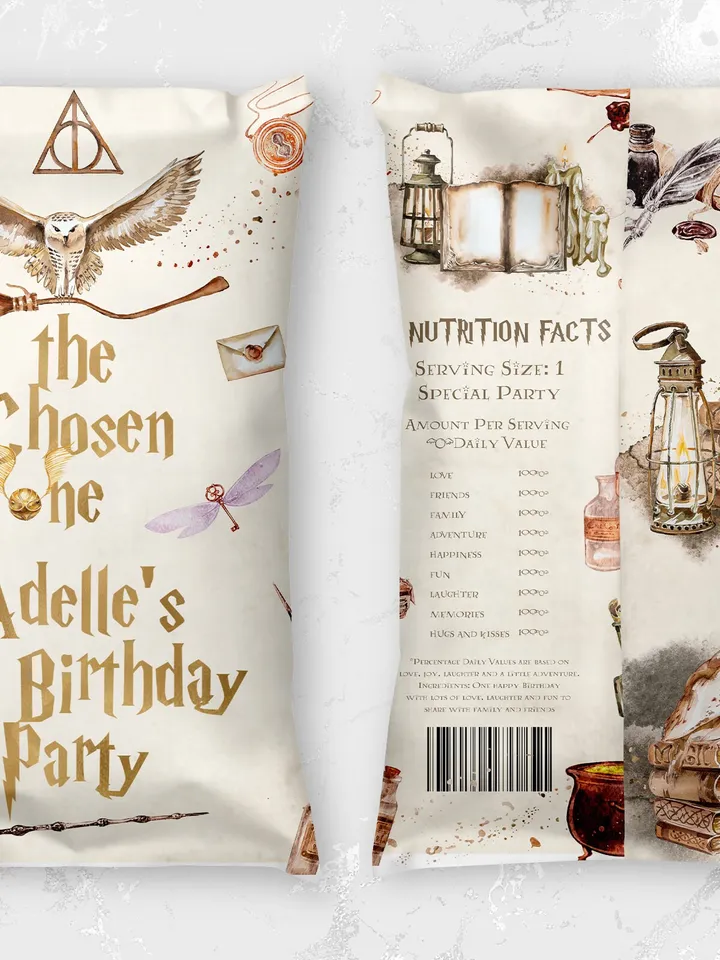 Editable Chips Bag Label Birthday Party; Magic School 1st Birthday; Printable Chips Bag Potato Label; Magical Party Decoration; Wms12