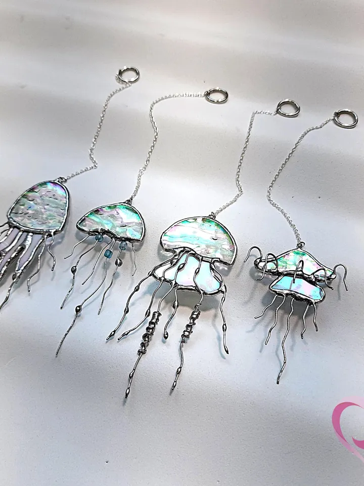 Mini Stained Glass Jellyfish Car Charm Suncatcher for Rear View Mirror Cute Car Accessories for Ocean Lover Gift under 20 Jellyfish Pendant