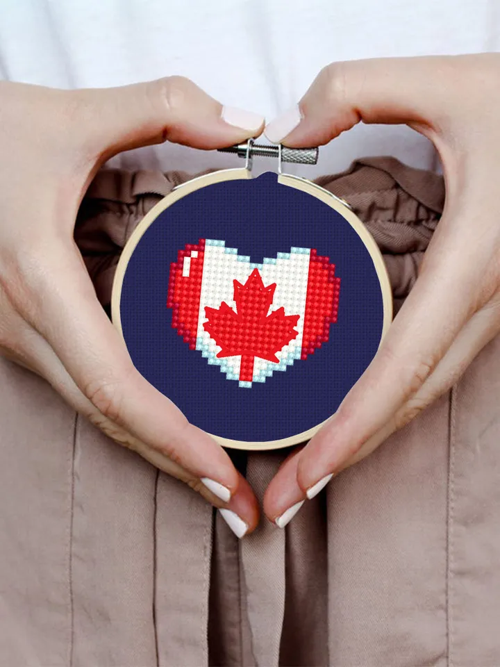 Patriotic cross stitch pattern PDF download Canadian flag heart cross stitch, Mini heart Ukrainian flag embroidery, Independence Day #T24
