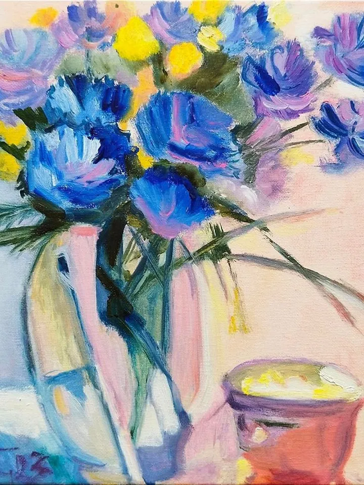 Original oil painting on canvas, Garden still life, 30x30 cm.