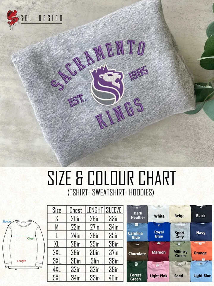 Sacramento Kings Est 1985 Embroidered Sweatshirt, NBA Team Embroidered Sweater, NBA Sacramento Kings Shirt, Basketball Embroidered Hoodie, Unisex Crewneck, NBA Basketball Fan Gift Tee