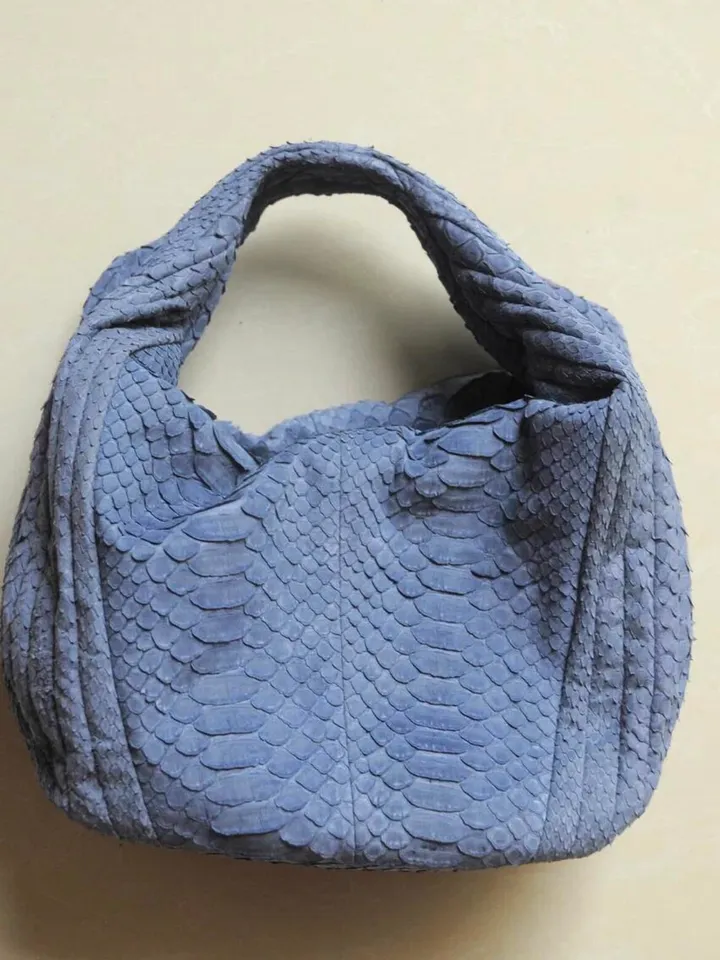 Medium Soft Hobo Classy Sport Woman Stitched Bag | Purse Genuine Python Skin | Dewi Gray Big Elegant Leather Designer Soft Bag Snake |