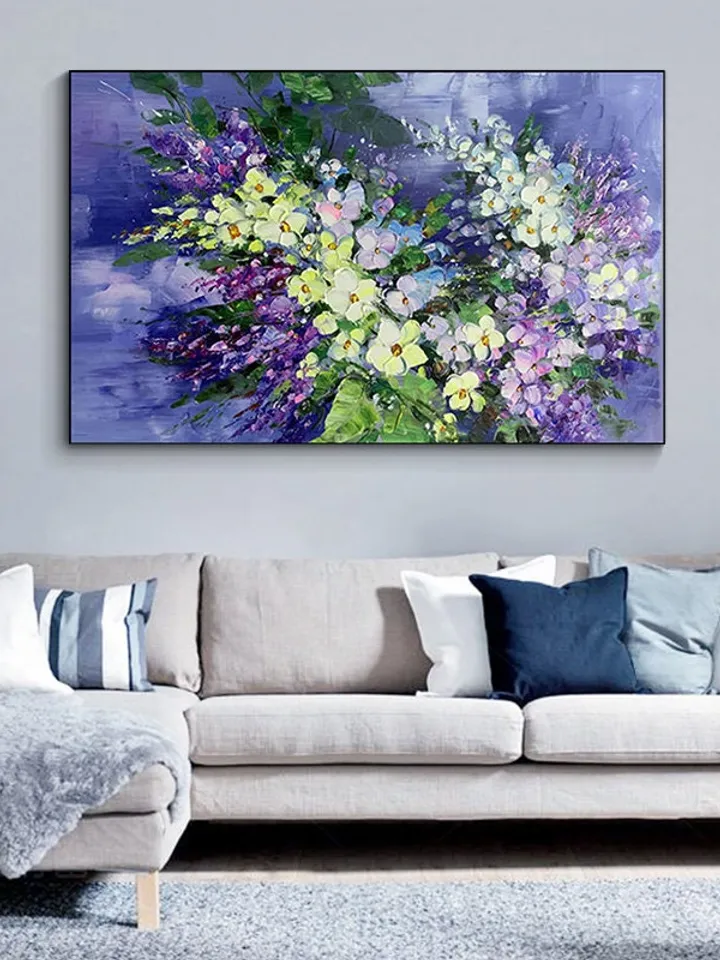 Flower Oil Painting On Canvas Abstract Purple Orchid Flower Painting Floral Wall Art Canvas Living Room Wall Decor Texture Acrylic Painting