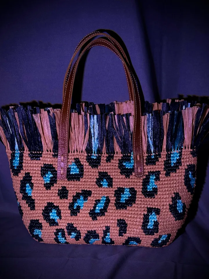 Crochet pattern leopard tote bag PDF digital instant download and video tutorial, animal print bag, summer tote, woman bag, top handle