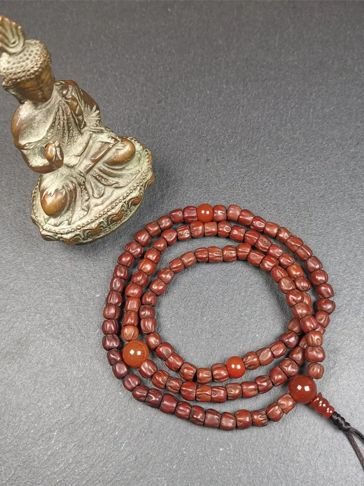 Gandhanra Old 108 Tibetan Cypress Seed Beads Mala,Prayer Beads Necklace for Meditation,Diameter 0.26", Circumference 25"