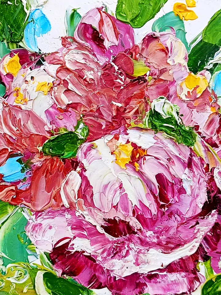 Peony Painting Gift Flower Original 4x4 Oil Impasto Boho Miniature Floral Painting Abstract Floral Boho Shabby Chic Art Cottage Wall Art