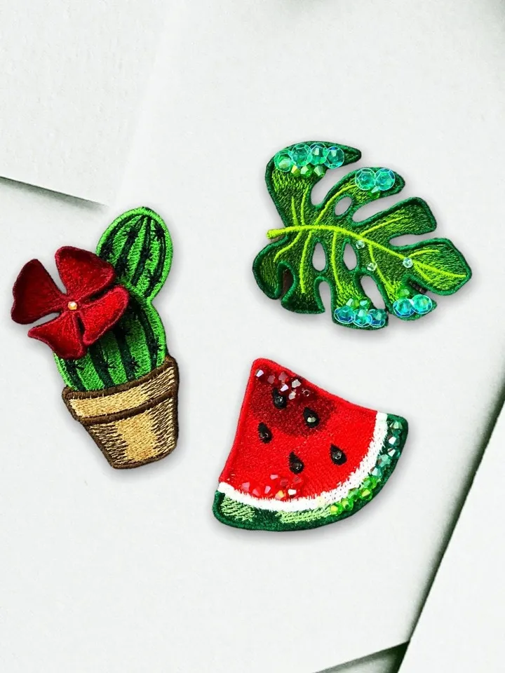 Set FSL monstera watermelon cactus broches machine embroidery designs free standing lace digital embroidery pattern décor embroidery motif