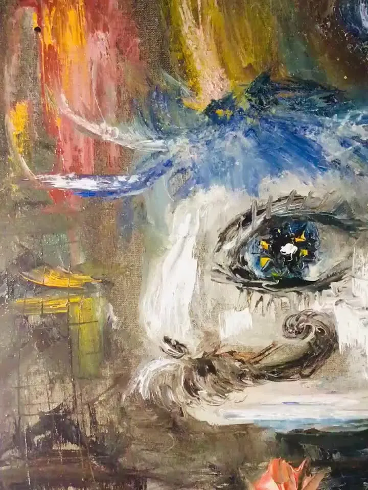 Funny cat painting,abstract animal painting,original oil painting on canvas board.