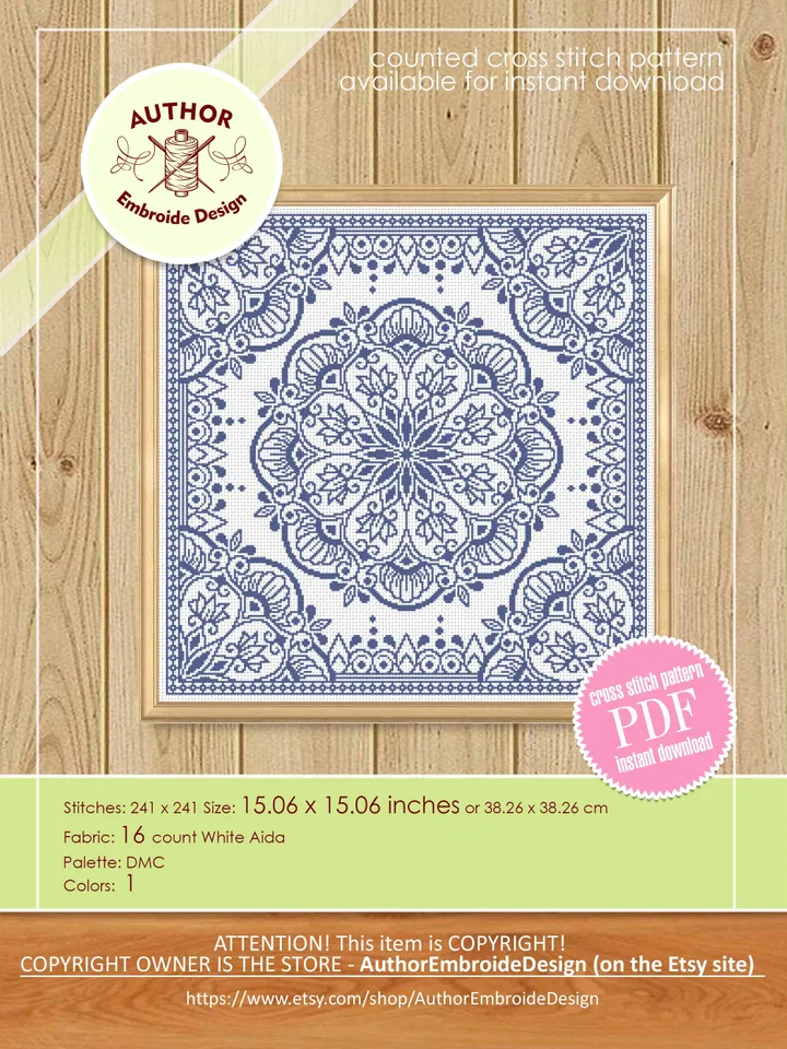 Square mandala cross stitch pattern PDF download Monochrome cross stitch chart, Mandala pattern digital for cross stitch pillow #M271