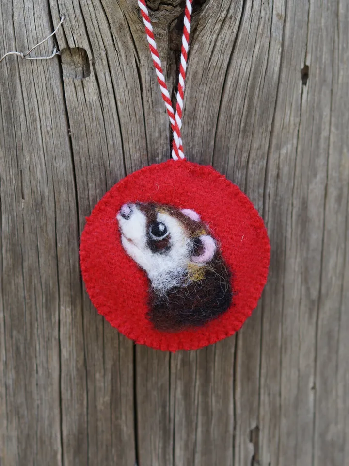 Ferret Christmas ornament, pet portrait, needle felted ferret, made to order