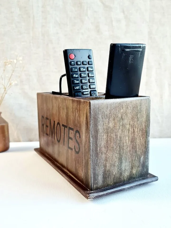 Farmhouse remote holder Remote control holder with grey felt bottom inside